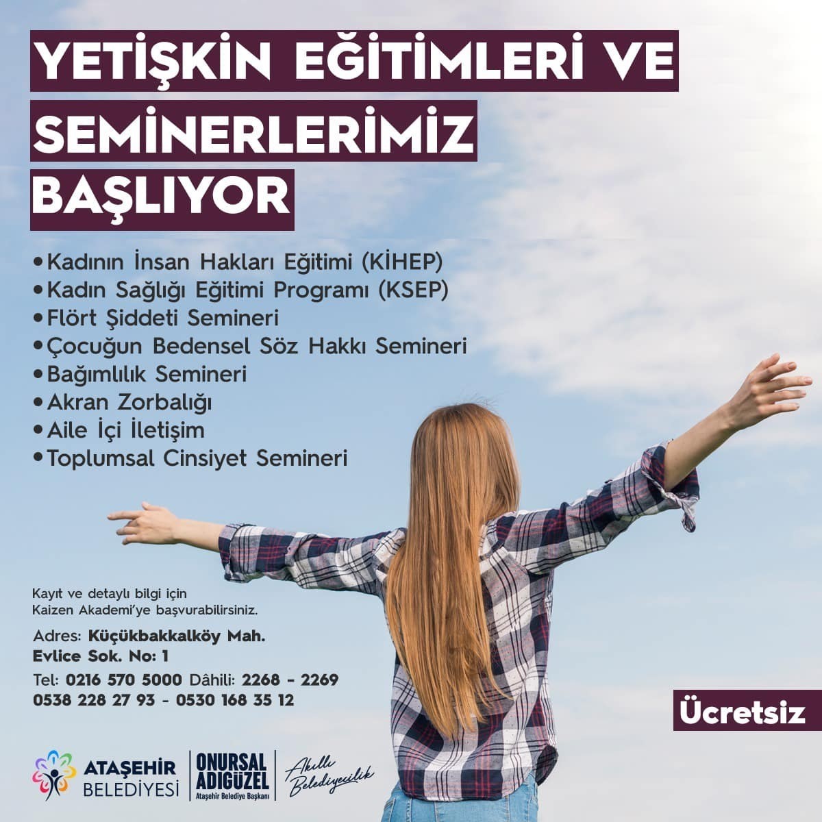 Ataşehir Belediyesi, yetişkinlere yönelik eğitimler ve seminerler düzenleyecek