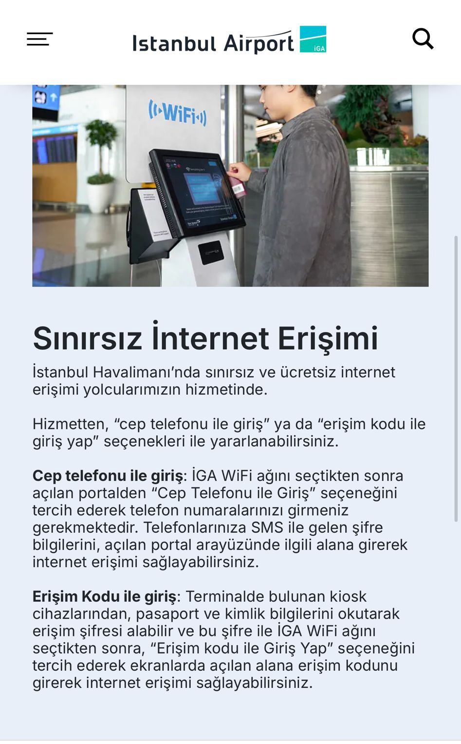 İstanbul Havalimanı’nda ücretsiz internet