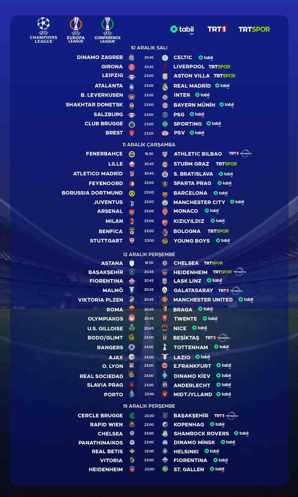 41 UEFA maçı TRT’den canlı yayınlanacak