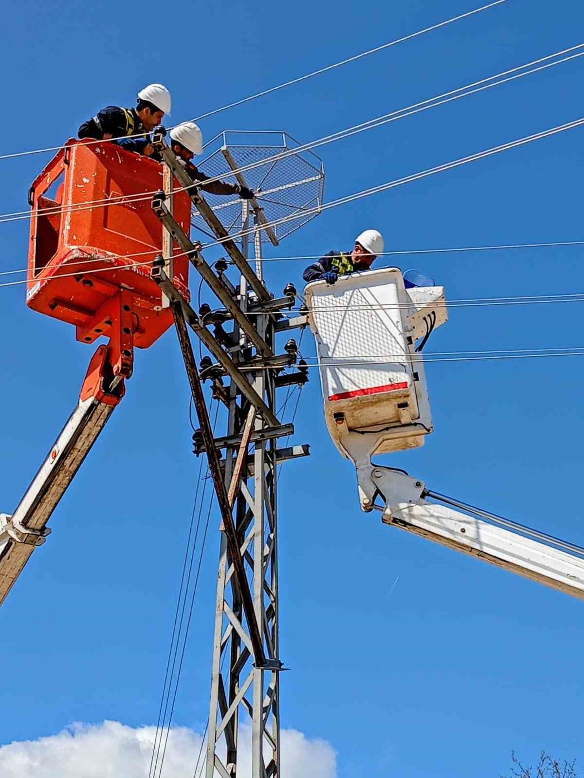 Edirne’de leylekler için elektrik direklerine yuvalar yerleştirildi
